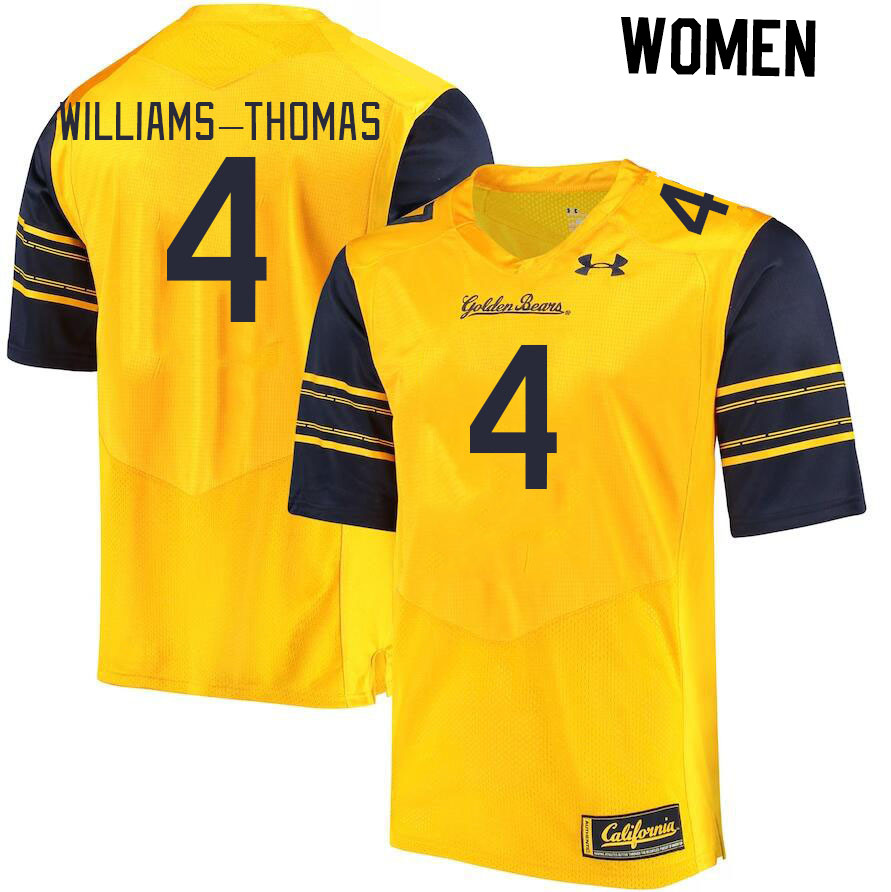Women #4 Justin Williams-Thomas California Golden Bears College Football Jerseys Stitched Sale-Gold